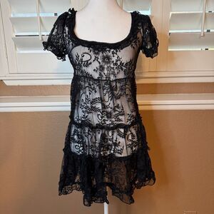 Widow Dolls Kill Black Sheer Lace Mini Babydoll Dress Sz XXS Goth Alt Coquette